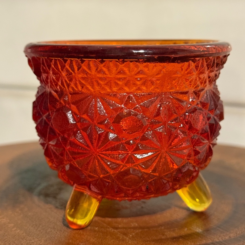Vintage Carnival Depression Glass Amberina Cadmium 3 Toed Cauldron